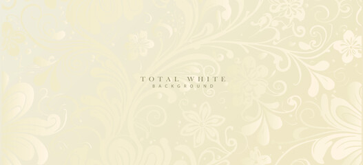 White floral background. Luxury pattern, flowers silhouette decoration. Vector template for brochure cover, invitation template, wedding card, elegant coupon.