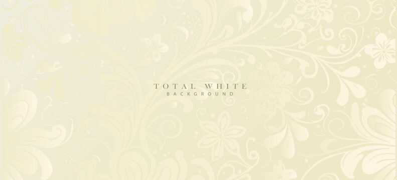 White floral background. Luxury pattern, flowers silhouette decoration. Vector template for brochure cover, invitation template, wedding card, elegant coupon.
