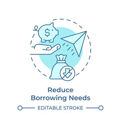 Reduce borrowing needs soft blue concept icon. Credit accounting, debt. Paper plane, money bag. Round shape line illustration. Abstract idea. Graphic design. Easy to use in infographic, presentation