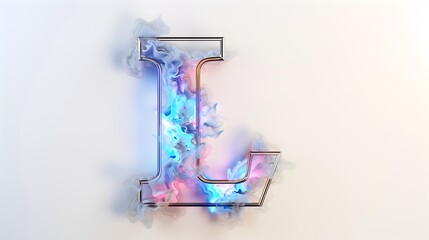 Obraz premium Luminous Neon Water Vapor Forming the Letter L with Graffiti-Inspired Aesthetic on White Background