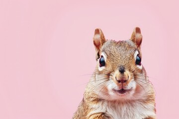 funny little squirrel on pastel background with copy space