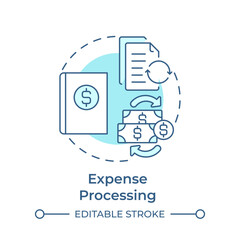 Expense processing soft blue concept icon. Budget plan, documentation. Records bookkeeping. Round shape line illustration. Abstract idea. Graphic design. Easy to use in infographic, presentation