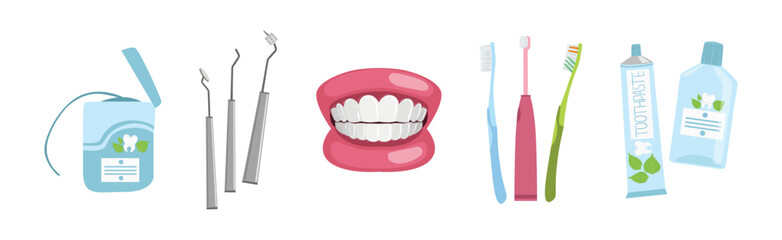 Oral Care and Mouth Hygiene Tool and Object Vector Set