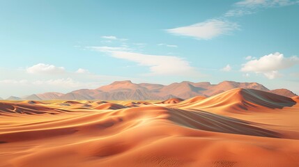 Naklejka premium Realistic desert landscape. Beautiful view on realistic sand dunes. Made with generative ai