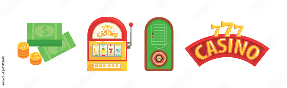 Poster casino game object and element colorful vector set