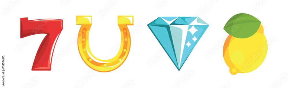 Poster casino game object and element colorful vector set