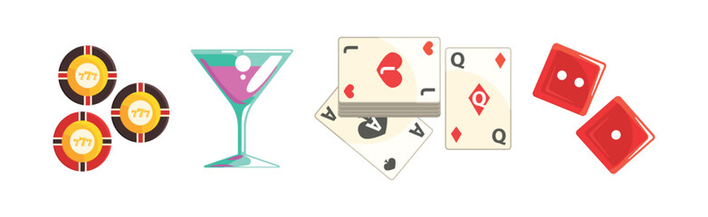 Casino Game Object and Element Colorful Vector Set