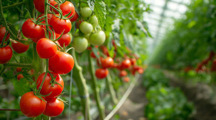 Obraz premium Red tomatoes in the greenhouse