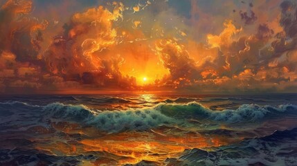 Colorful sunset over ocean. Sunset on the beach. Sunrise over the sea. Panorama