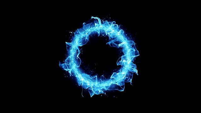 Portal - Blue Ring of Particles. Circular Glowing Fantastic Gate with Alpha Channel. Looped video.