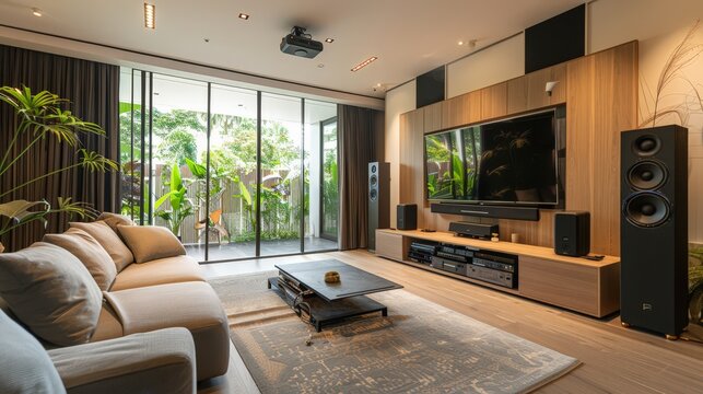 High-quality audio systems in the living room enhance your music and movie experience.