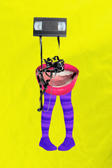 Sketch image composite trend artwork 3D photo collage of bodyless incognito person huge mouth lips...