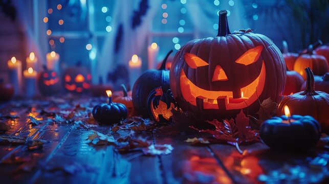 Spooky Halloween party, creative costumes, eerie decorations, themed food, lively music