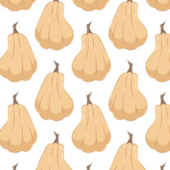 Pattern with yellow pumpkin. Autumn pumpkin in flat style on a white background. Pattern for textile, wrapping paper, background. Autumn background.