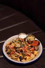 Nachos with three types of sauces