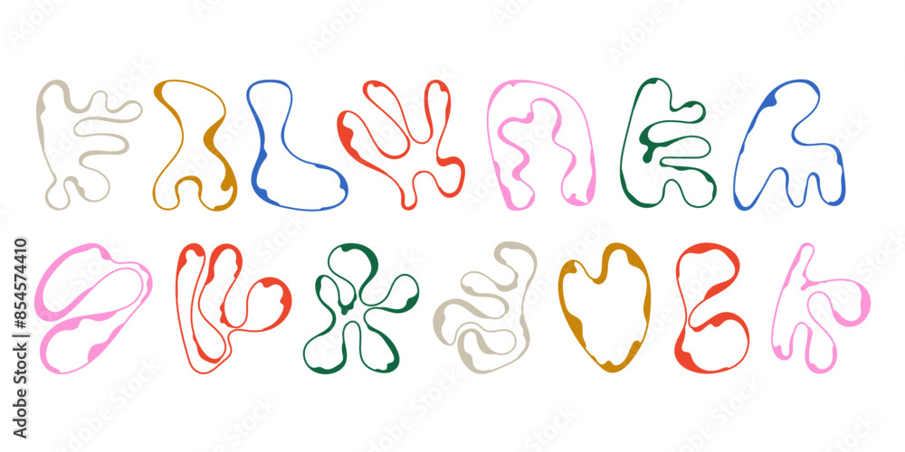 Poster liquid abstract organic blob shapes. wavy elements bubbles and drops in trendy y2k style. modern lin