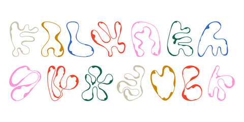 Liquid abstract organic blob shapes. Wavy elements bubbles and drops in trendy y2k style. Modern line memphis graphic elements. Brutalist design. Vector stock illustration