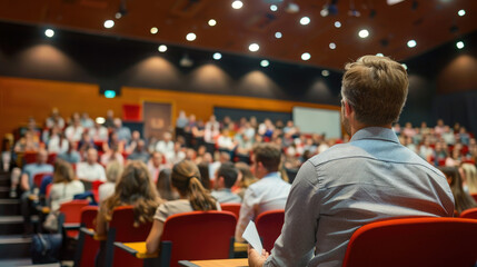 Backview Perspective of Audience at Academic Conference Presentations