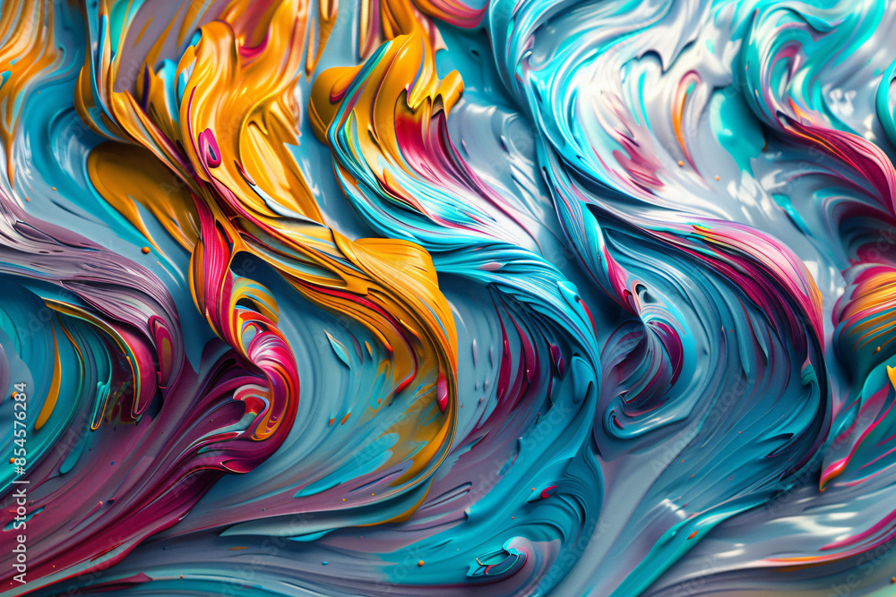 Poster abstract colorful background with paint waves and colors, ai generative text 