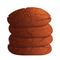 Traditional handmade stack of chocolate cookies. Sweet pastry illustration isolated on white.