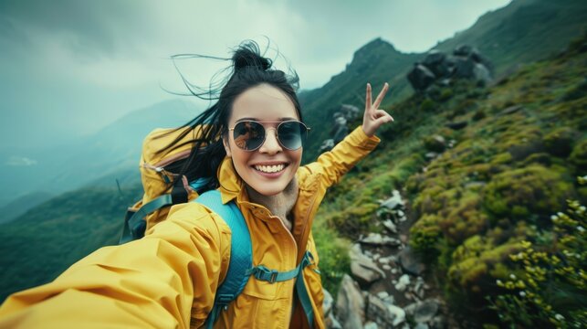 The hiking woman selfie - Powered by Adobe