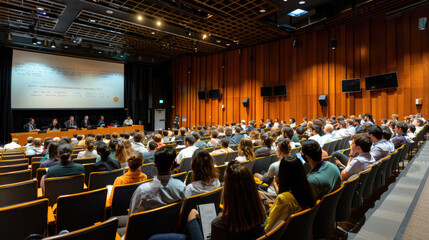 Backview Perspective of Audience at Academic Conference Presentations