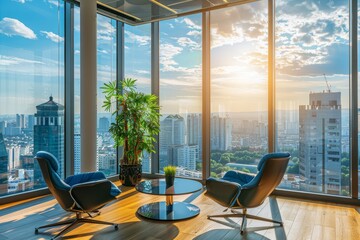Modern Office Space with Panoramic City Views and Abundant Natural Light