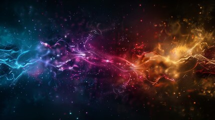 Fototapeta premium Dynamic abstract energy waves in vibrant blue, red, and yellow colors on a dark background, representing power and motion.