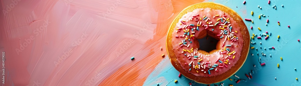 Poster featuring a donut shaped like an alarm clock on a vibrant backdrop, this image captures the playful 