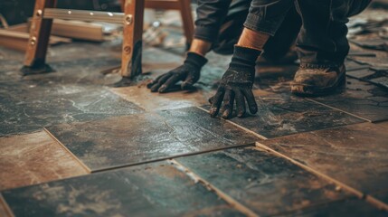 The Worker Installing Tiles