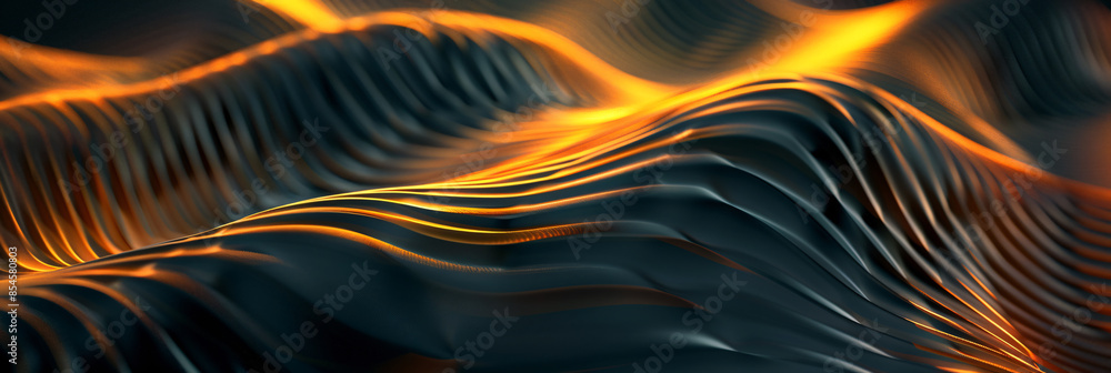 Poster abstract background with wavy lines in black and golden colors. abstract wallpaper with smooth waves