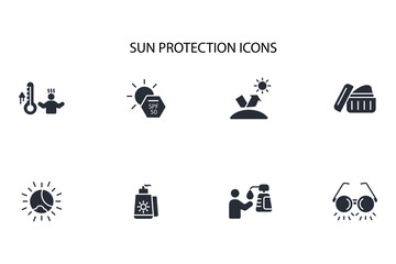 Sun protection icon set.vector.Editable stroke.linear style sign for use web design,logo.Symbol illustration.