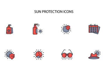 Sun protection icon set.vector.Editable stroke.linear style sign for use web design,logo.Symbol illustration.