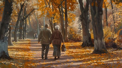 Senior couple in autumn park. 