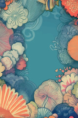 Fototapeta premium Underwater frame for text with corals and sea mushrooms. Colorful watercolor illustrations for text decoration, perfect for projects related to the sea, nature, and the underwater world.