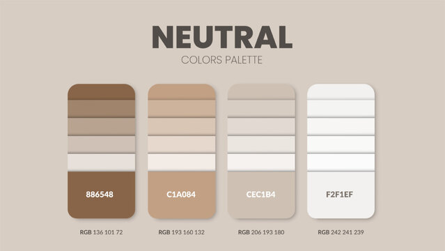 Color palette in a Neutrals colour theme collections. Color scheme or colors chart template. Color combination set of RGB, HSL and HEX codes. Color swatch for art, fashion, home design, or web design.