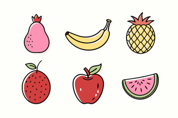 Flat Style Isolated Set of Fruits Vector Illustration Art.