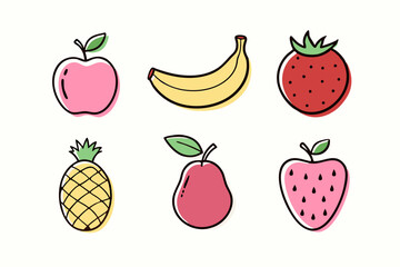 Flat Style Isolated Set of Fruits Vector Illustration Art.