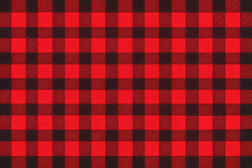 Seamless fabric texture in red buffalo plaid checkered pattern, ideal for use in textiles, fashion design and backgrounds