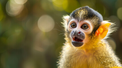 Obraz premium A tiny monkey caught in a moment of surprise, its expression captured in detail