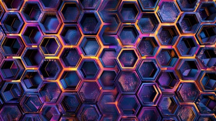 Energetic hexagonal pattern with vibrant interlocking design, pulsating with dynamic energy.