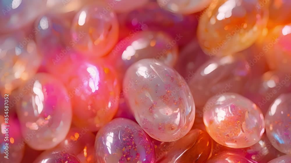 Poster a collection of luminescent jelly beans each one featuring a uniquely textured surface from smooth a