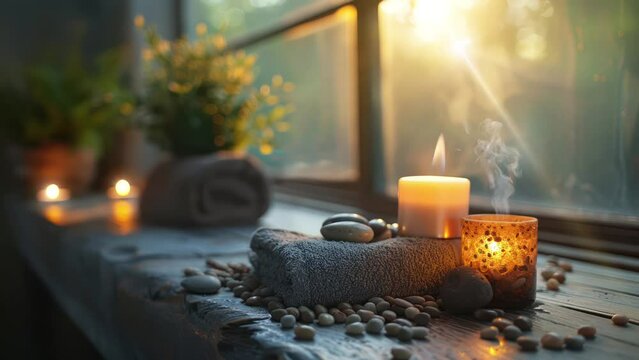 Cozy Spa Setting with Candles and Towels