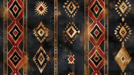 Ethnic pattern with rich, earthy tones and traditional motifs