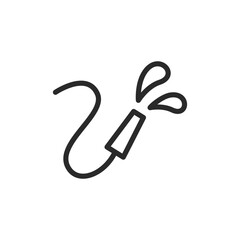 Hose with water drops, linear style icon. Water jet. Editable stroke width