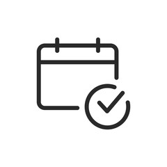 Calendar with check mark, linear style icon. Calendar with a check mark, scheduled or completed event. Editable stroke width.