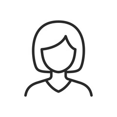 Fototapeta premium Woman with bob hairstyle, linear style icon. Editable stroke width