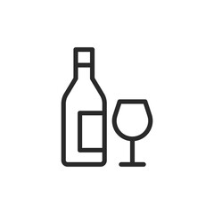 Bottle and glass, linear style icon. beverages, wine, and drinks. Editable stroke width