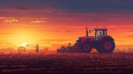 Obraz premium Agricultural workers with tractors