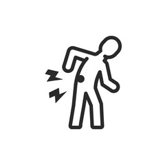 Back pain, linear style icon. Person bent over and feeling back pain. Editable stroke width